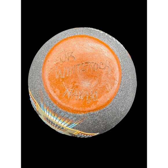 Vtg Native American Navajo Sand Art Decorative Pottery Vase Signed JR Whiterock - Picture 7 of 7